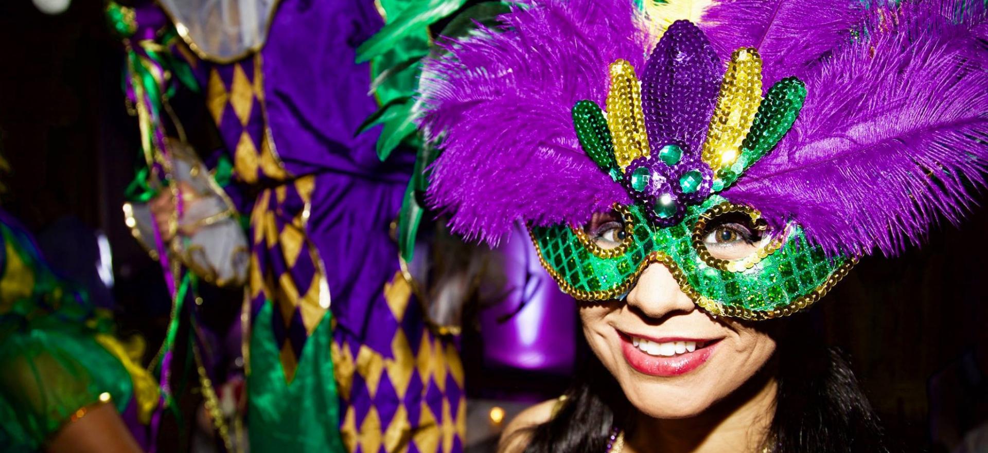 Mardi Gras party with a lady in a mask